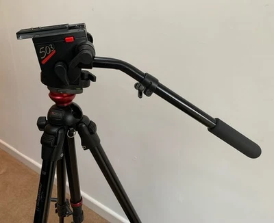 Manfrotto tripod with fluid head. Used; condition: very good.  - Image 1 of 2