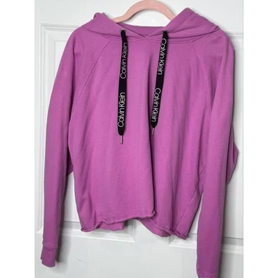 Calvin Klein Hoodie Pullover Drawstring Cropped Purple XL/XG Athleisure - Image 1 of 3