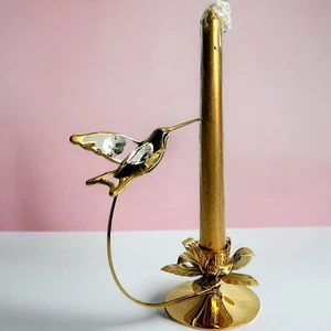 Hummingbird Flower Austrian Crystal Taper Candle Holder 24k Gold Plated - Picture 1 of 17