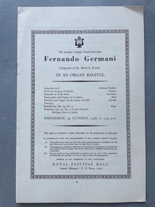 Fernando Germani, Organist, Concert Programme, 1958 - Picture 1 of 1