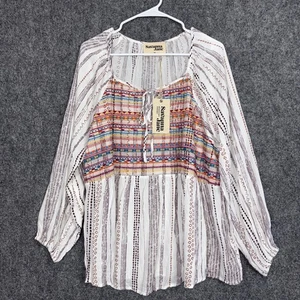 Savanna jane Shirt womens size 2x Striped Boho Embroidery flowy - Picture 1 of 9