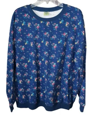 Sudadera Pullover Blair Vintage Años 90 Azul Floral Informal Mamá Talla XL Foto 1 de 2