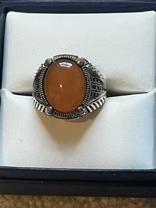 Herren Ring STERLINGSILBER 925 natürlicher roter Achat AQEEQ Größe 10,5 - Bild 1 von 3