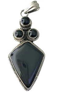 Black Onyx Large Statement Pendant in Sterling Silver - Picture 1 of 11