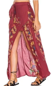 Free People Bri Bri Butterfly Maxi Skirt Side Slit in Red Combo | Size 4 - Picture 1 of 8