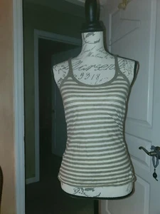 BENETTON Sand and White Striped Cotton Knit Tank Top. Size Small - Picture 1 of 4