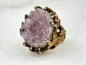 Vintage Benedetto Panetta Brutalist Amethyst Gold Vermeil Sterling Silver Ring - Picture 1 of 5