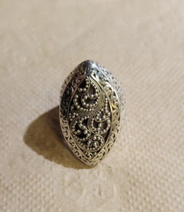 Lois Hill - Sterling Silver - Marquise Shape Statement Ring - Size 6¾~ - Picture 1 of 5