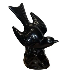 Vintage vetro nero uccellino in volo rosso 8 1/2 pollici statuina originale 1980 art deco - Foto 1 di 7