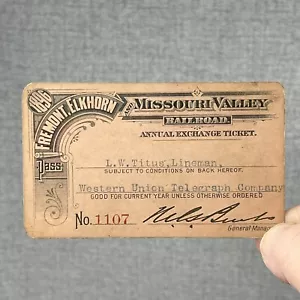 Pase de ferrocarril Fremont Elkhorn y Missouri Valley 1896 - Imagen 1 de 5