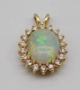 SWEET VINTAGE 14K YELLOW GOLD DIAMOND FIERY FIRE OPAL STONE PENDANT - Picture 1 of 14