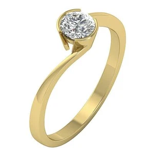 Genuine Diamond Semi Bezel Set SI2 H 0.55 Ct Solitaire Anniversary Ring 14K Gold - Picture 1 of 8