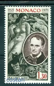 1972 Charles Baudelaire, poeta francese, gufi, gatti, donne nude, teschio, Monaco, M.1025, MNH - Foto 1 di 1