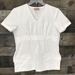 Katherine Heigl Peaches Uniforms White Scrub Top Womens S Small V Neck 5027OPWH*
