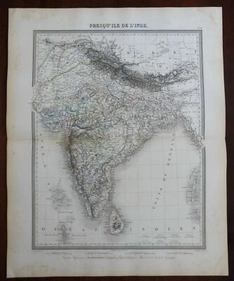 India Británico Raj Mysore Calcuta Delhi Agra Goa c.1850 fino mapa grande grabado Foto 1 de 3