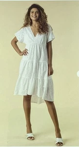 Roman Originals Broderie Tiered Cotton Smock Dress White Ivory 12 cost £45 BNWOT - Picture 1 of 6