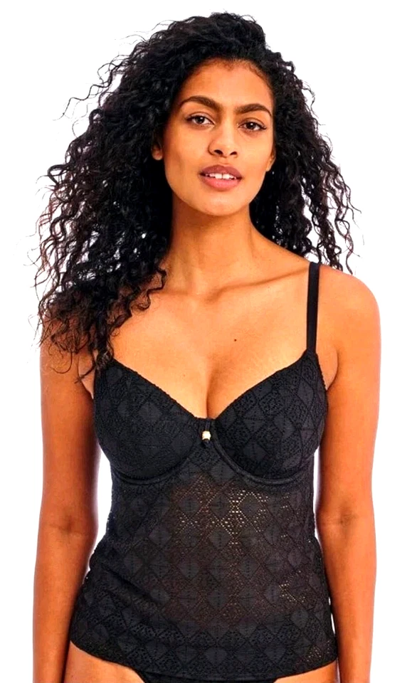 Tankini Freya 38DDD Negro Crochet Sumunge Natación Top Nomad Nights Cuello en V Foto 1 de 4