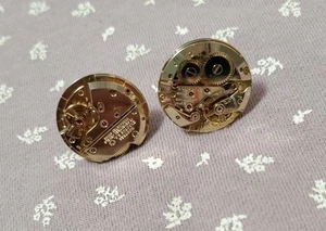 Vintage Exactus Steampunk Watch Movement Goldtone Cufflinks - Picture 1 of 5