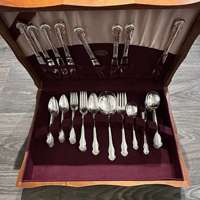 Caixa em excelente estado usado King Edward talheres placa de prata feriado 46 peças 1951 conjunto de serviço para - Imagem 1 de 4