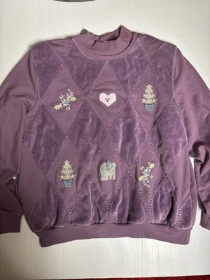 Moletom Alfred Dunner tamanho grande roxo gato Argyle - Imagem 1 de 2