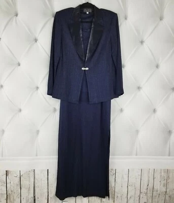 Traje de vestir Alex Evenings 2 piezas para mujer 12 azul chaqueta texturizada brillante metálico de colección Foto 1 de 4