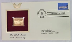 1st Day Issue 22kt Gold Stamp & Envelope - White House 200th Anniversary - Picture 1 of 3