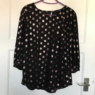 BNWT Next Black Blouse UK 12 Circle Geometric Print 3/4 Sleeve Top Round Neck - Image 1 of 4