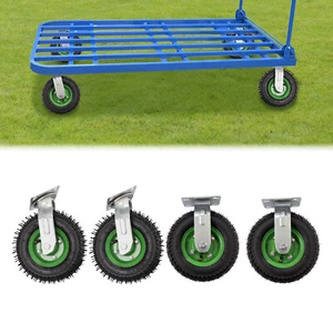 4pcs Set 8" Pneumatic Air Tire Wheel 2 Rigid + 2 Swivel Cart Caster Heavy Duty - Picture 1 of 23