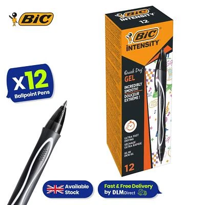 BIC Gelocity Quick Dry Ballpoint Pens 0.7mm Tip Gel Ink Pen Box of 12 Black Ink - Image 1 of 4
