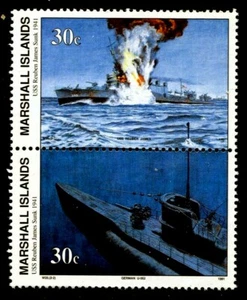MARSHALL ISLANDS SCOTT# 286-287 (PAIR #287a)  MNH SINKING USS REUBEN JAMES - Picture 1 of 1