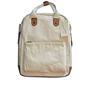 Universal Thread Square Backpack  Natural and Brown  Canvas and Faux Leather