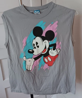 VINTAGE C. 1985 GRAY MICKEY MOUSE BLUE PINK PAINT MUSCLE TEE T SHIRT MEDIUM V GD - Image 1 of 4