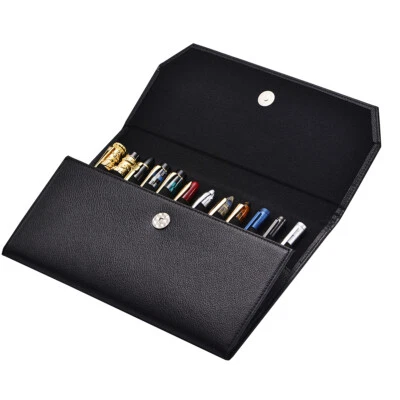 12 Slots Fountain Pen Case, Black PU Pen Holder Display Pouch Bag Waterproof - Image 1 of 4