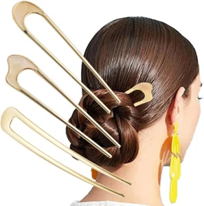 3 Pack U-Shaped Hair Pins French Hair Pin Bun Hair Sticks Chignon Gold Hair P... - Picture 1 of 14