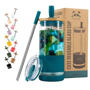 Glass Cups With Lids And Straws 20 Fl Oz Size Iced Coffee Cup Smoothie Cup With - Picture 1 of 6