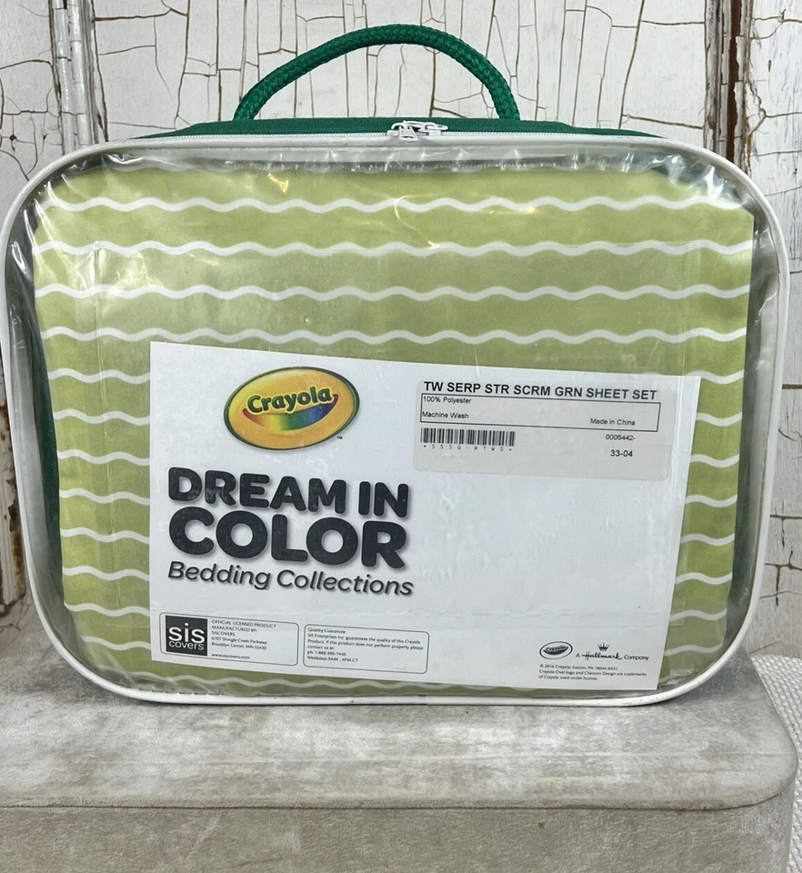 Conjunto de Lençóis Gêmeos Crayola Dream In Color Listra Serpentina Verde Gritando NOVO - Imagem 1 de 4