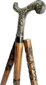 Brass Foldable Walking Stick Cane Wooden Brass Handle Gift for Men & Women - Picture 1 of 4