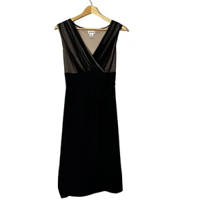 Motherhood Elegant Evening Dress V Neck Size M Black Chiffon Swiss Dot Tie Waist - Picture 1 of 6