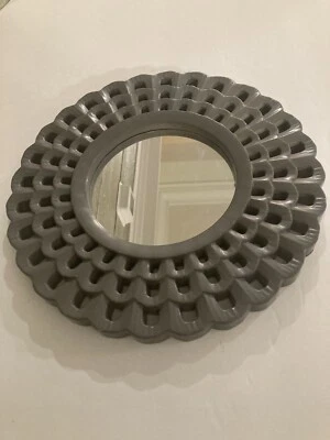 Gray Round Eclectic Mirror - Heavy Duty Plastic Frame (Looks Like Wood) - Image 1 of 4