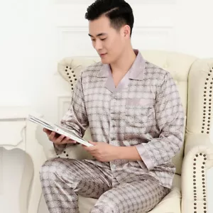 Luxury Mens Silk Satin Pajamas Set Soft Pyjamas Long Sleeve Sleepwear Loungewear - Picture 1 of 65
