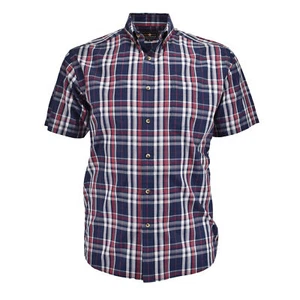 Falcon Bay Men's Short Sleeve Button Down Navy Plaid Sport Shirt - Picture 1 of 3