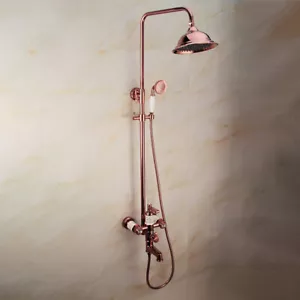Rose Gold Wall Mount Shower Faucet Set Rainfall Hand Shower Tub Filler Mixer Tap - Bild 1 von 7