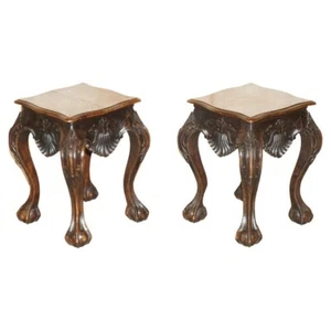 LOVELY PAIR OF ANTIQUE CIRCA 1900 HAND CARVED MAHOGANY CLAW & BALL SIDE TABLES - Picture 1 of 18