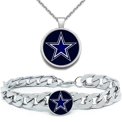 2Pc Dallas Cowboys Silver Necklace Stainless Bracelet  Gift Set A1D4 Cover