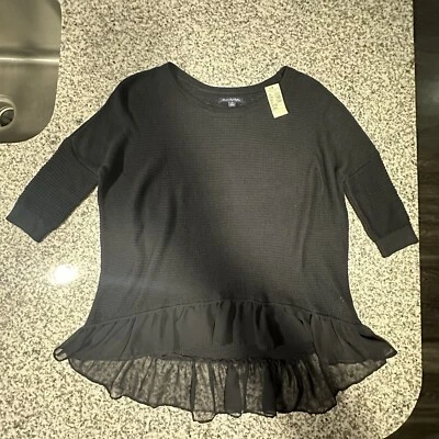 Suéter para mujer American Eagle negro de gasa alto/bajo dobladillo con volantes de gran tamaño nuevo con etiquetas Foto 1 de 4