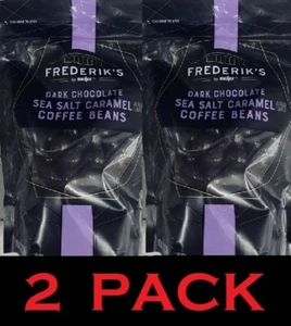 2x FREDERIK'S Dark Chocolate Sea Salt Caramel COFFEE BEANS 12 oz Bag - 2 PACK - Picture 1 of 3