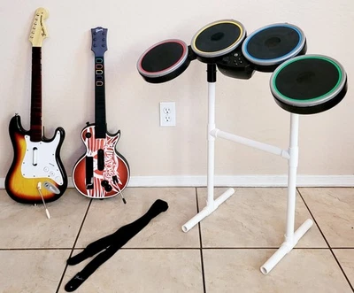 Nintendo Wii Wii-U Rock Band 2 Bundle Drum Guitar Hero Les Paul Wireless No Dngl - Image 1 of 4