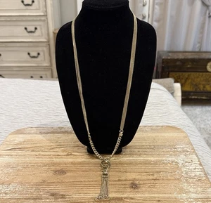 DKNY Donna Karan Gold Tone Chain Tassel Long Pendant Statement Necklace - Picture 1 of 4