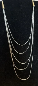Vintage Native American Sterling Silver Liquid Waterfall Tiered Beaded Necklace - Picture 1 of 9