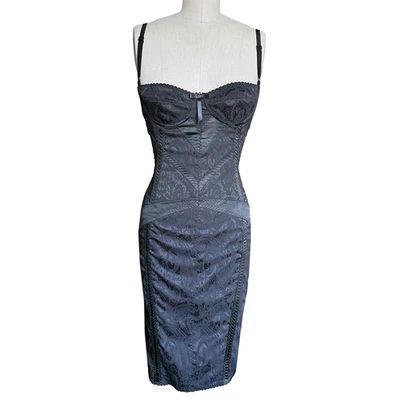D&G Dolce & Gabbana Lencería Bustier Corsé Vestido Sin Mangas Negro Brocado Talla 40 S 4 Foto 1 de 4